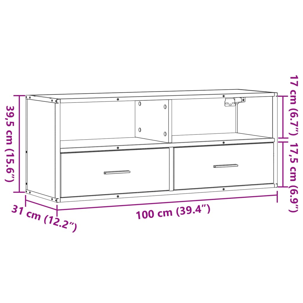 TV Cabinet Sonoma Oak 100x31x39.5 cm Engineered Wood and Metal