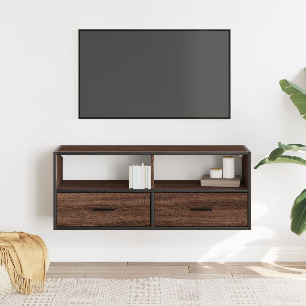 TV Cabinet Brown Oak 100x31x39.5 cm Engineered Wood and Metal