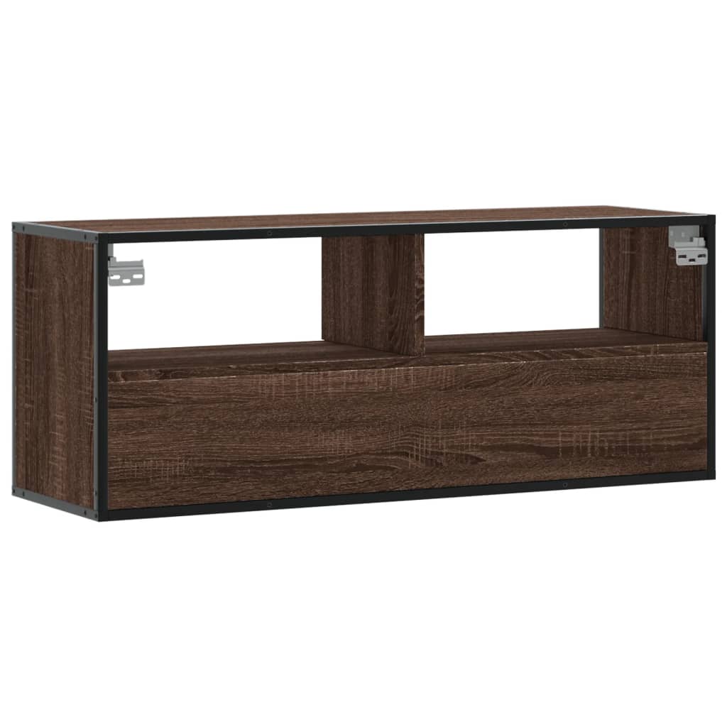 TV Cabinet Brown Oak 100x31x39.5 cm Engineered Wood and Metal