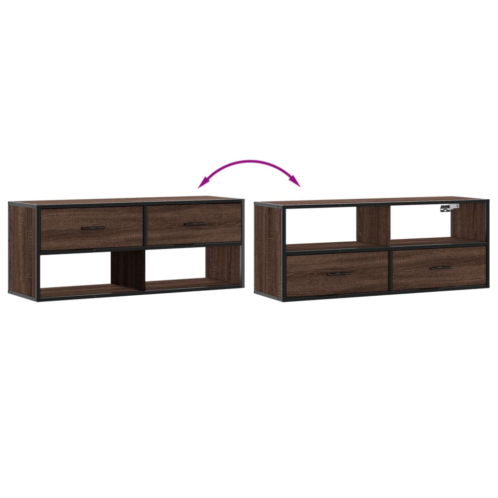 TV Cabinet Brown Oak 100x31x39.5 cm Engineered Wood and Metal