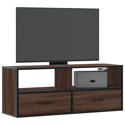 TV Cabinet Brown Oak 100x31x39.5 cm Engineered Wood and Metal