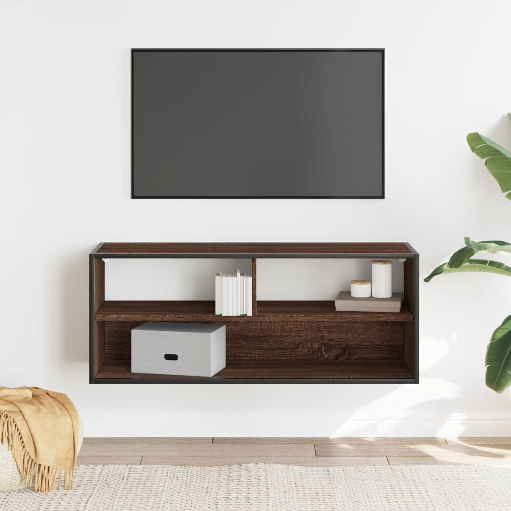 TV Cabinet Brown Oak 100x31x39.5 cm Engineered Wood and Metal