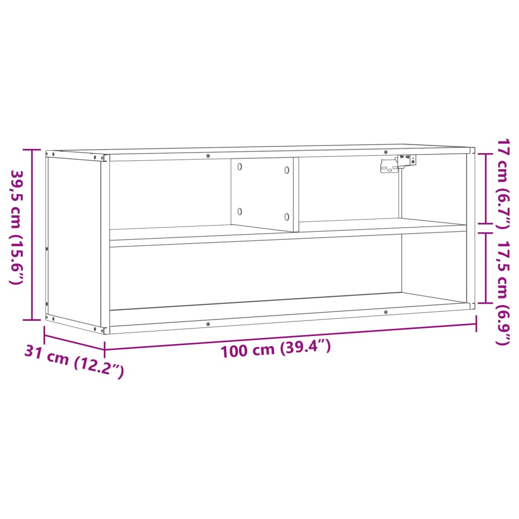 TV Cabinet Brown Oak 100x31x39.5 cm Engineered Wood and Metal