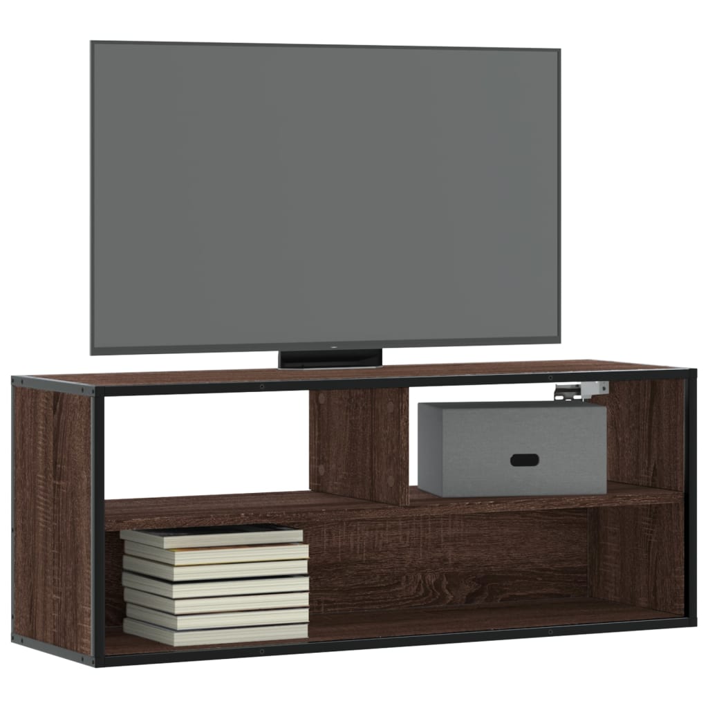 TV Cabinet Brown Oak 100x31x39.5 cm Engineered Wood and Metal