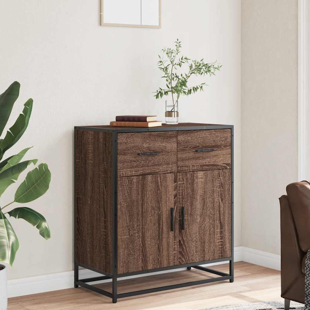 Sideboard Brown Oak 68x35x76 cm Engineered Wood and Metal