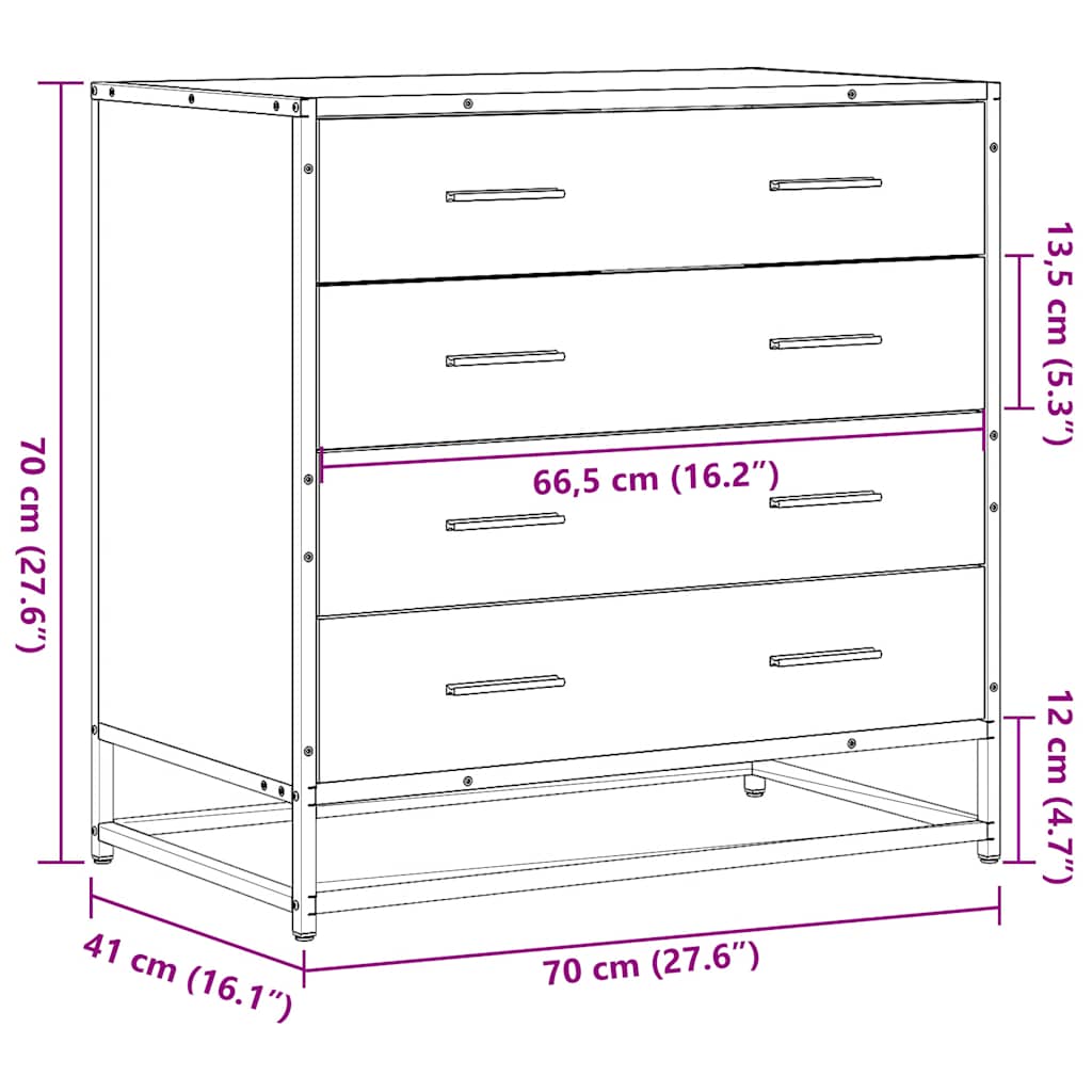 Drawer Cabinet Black 70x41x70 cm Engineered Wood