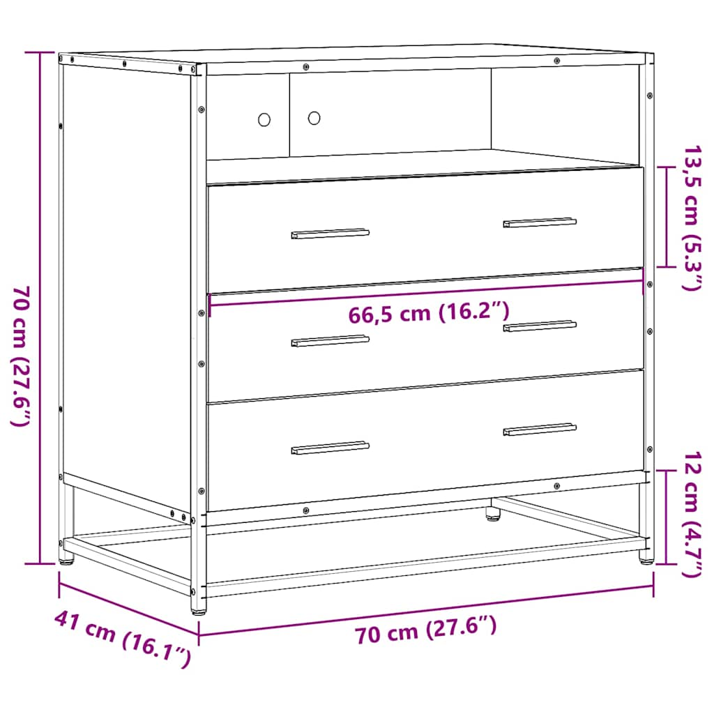 Drawer Cabinet Sonoma Oak 70x41x70 cm Engineered Wood