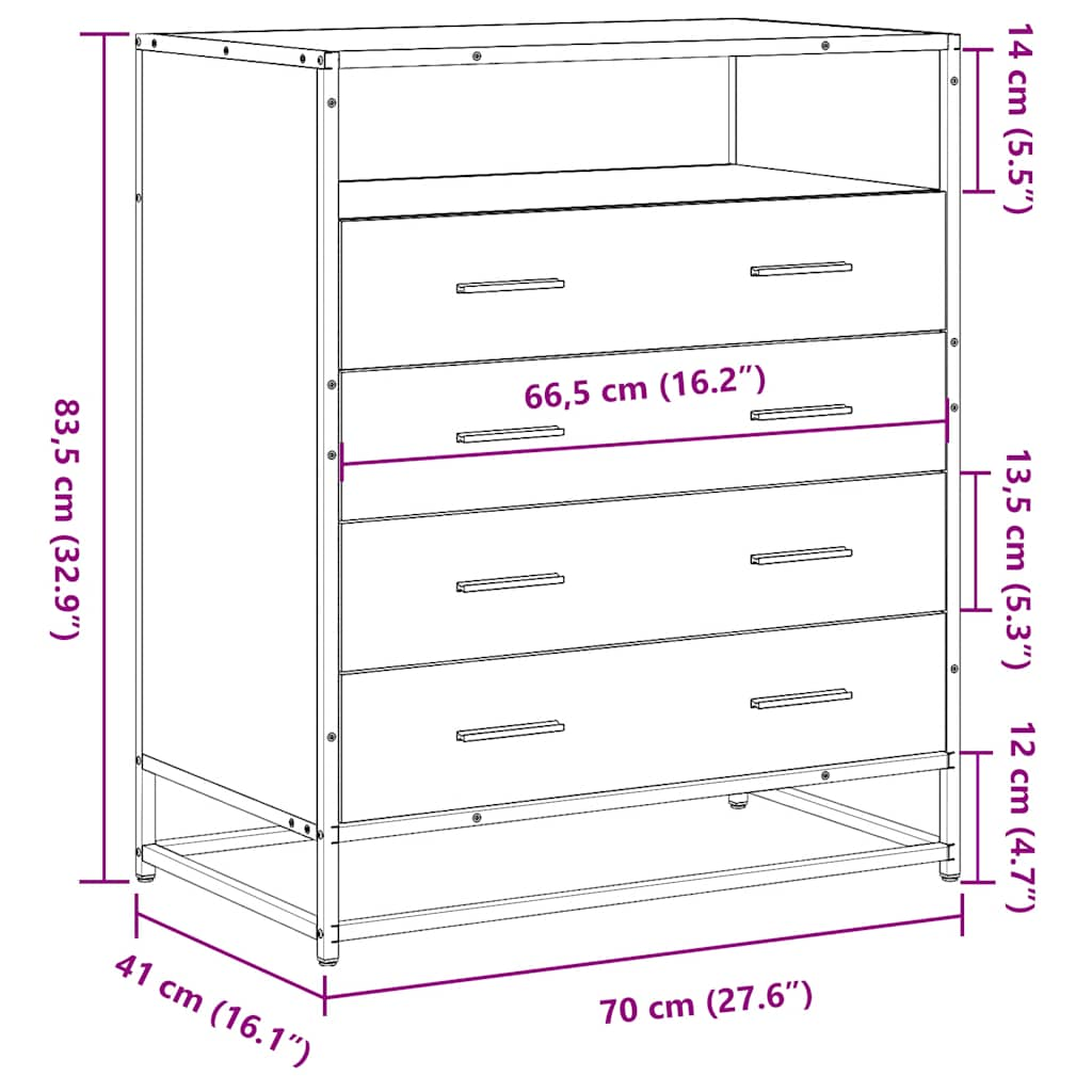 Drawer Cabinet Grey Sonoma 70x41x70 cm Engineered Wood