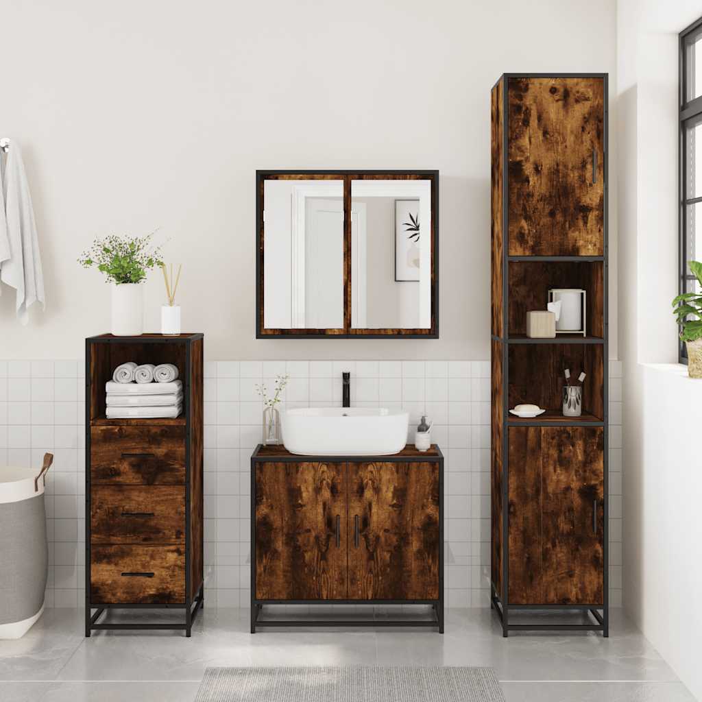 Bathroom Cabinet Smoked Oak 35x37.5x100 cm Engineered Wood