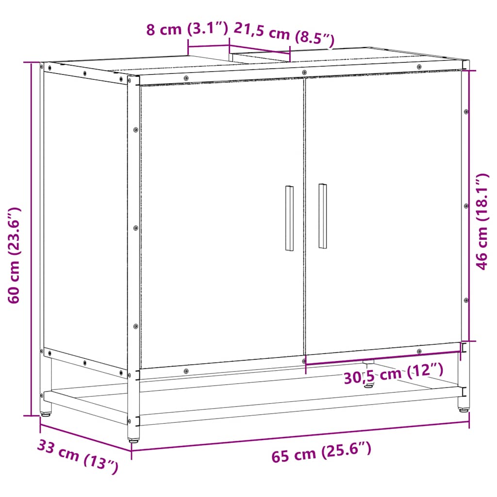 Bathroom Sink Cabinet Sonoma Oak 65x33x60 cm Engineered Wood