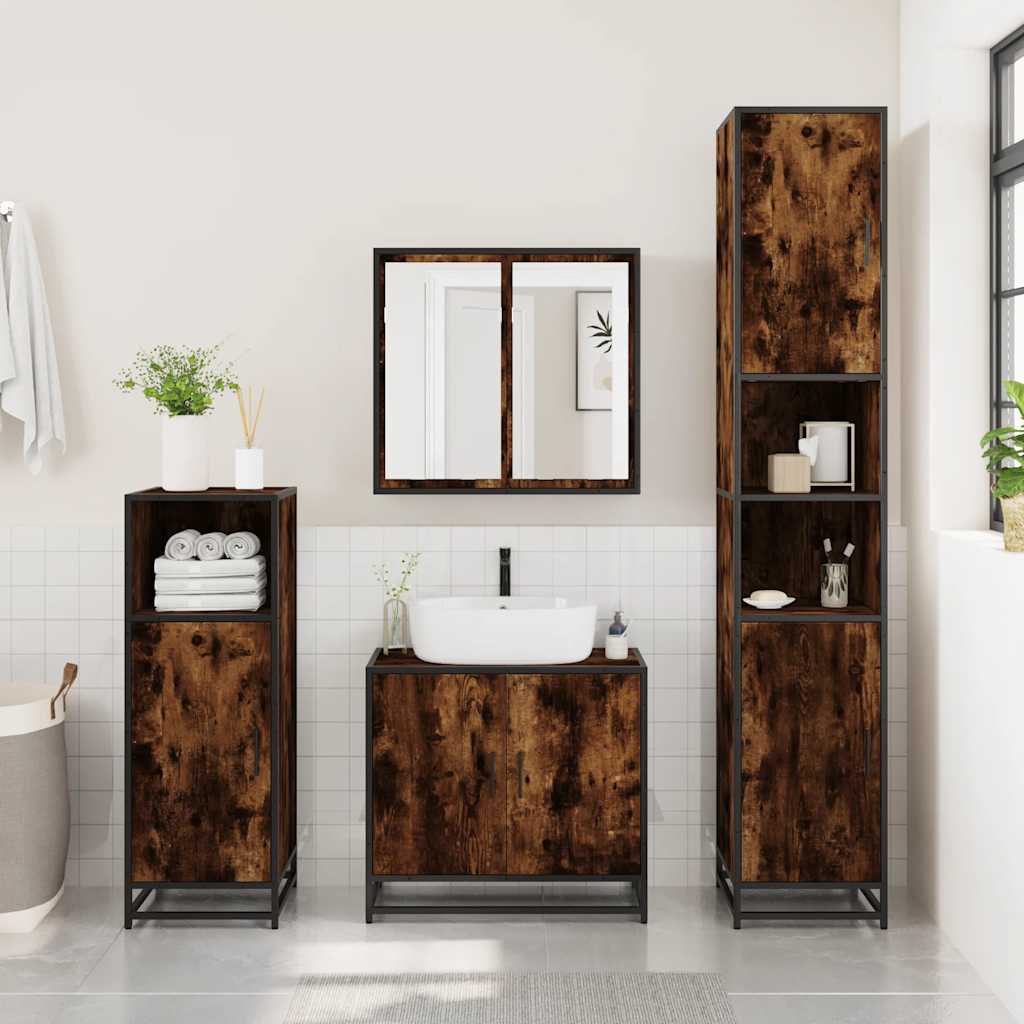 Bathroom Sink Cabinet Smoked Oak 65x33x60 cm Engineered Wood