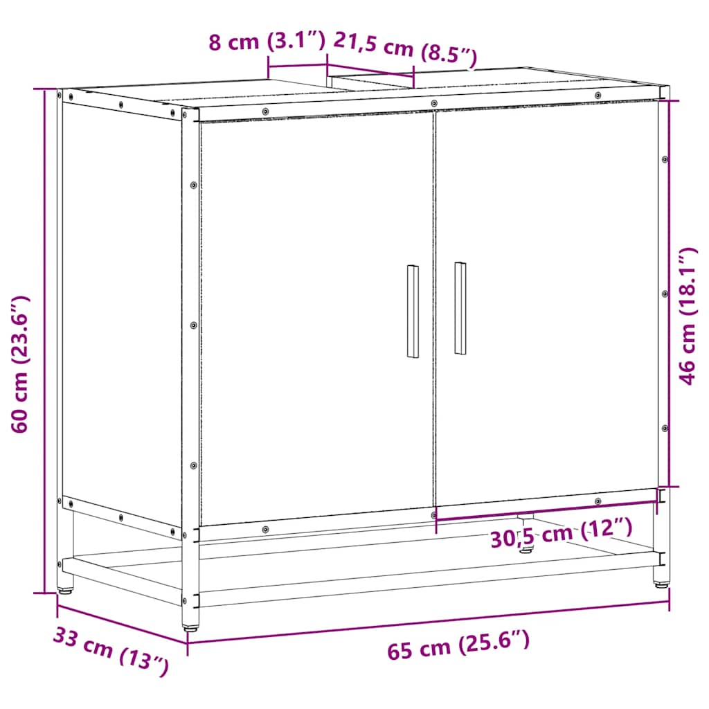 Bathroom Sink Cabinet Smoked Oak 65x33x60 cm Engineered Wood