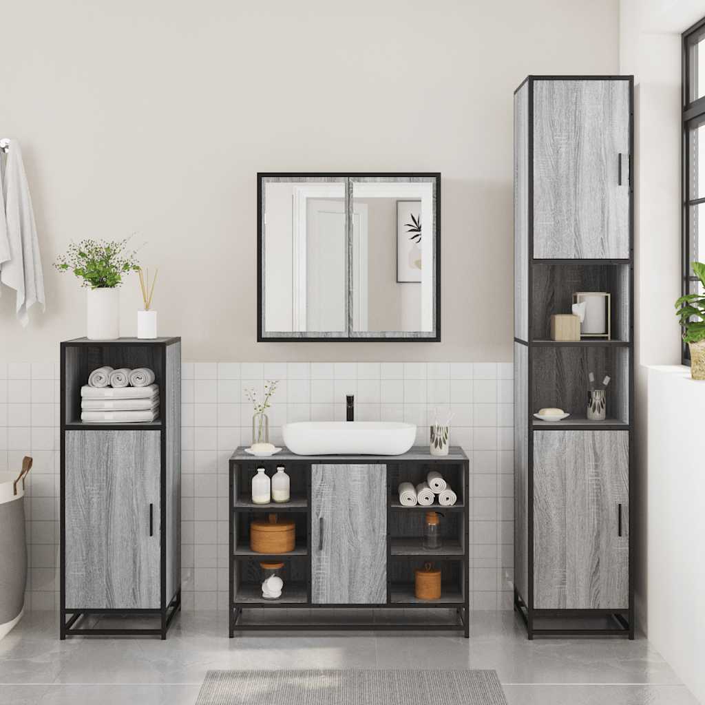 Bathroom Sink Cabinet Grey Sonoma 80x33x60 cm Engineered Wood