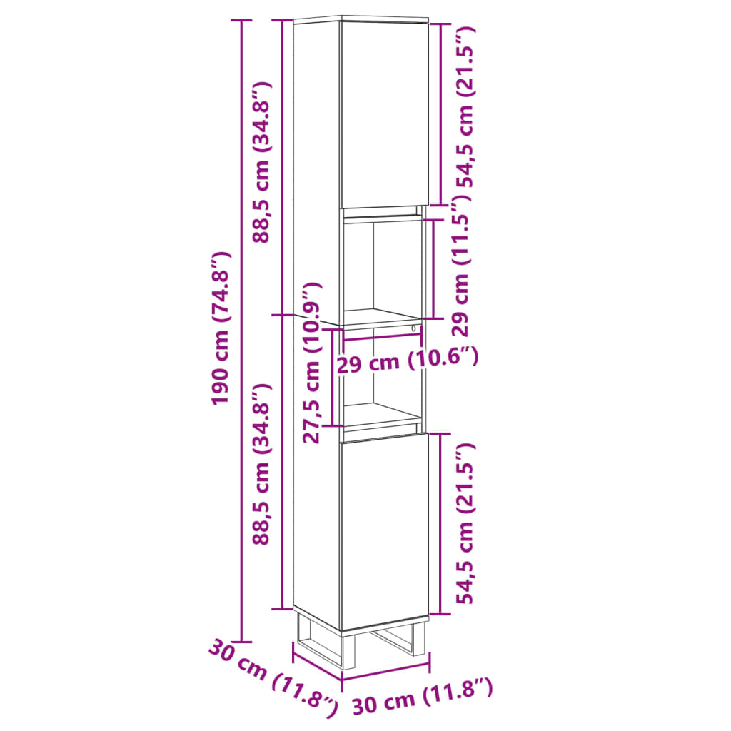 Bathroom Cabinet Sonoma Oak 30x30x190cm Engineered Wood