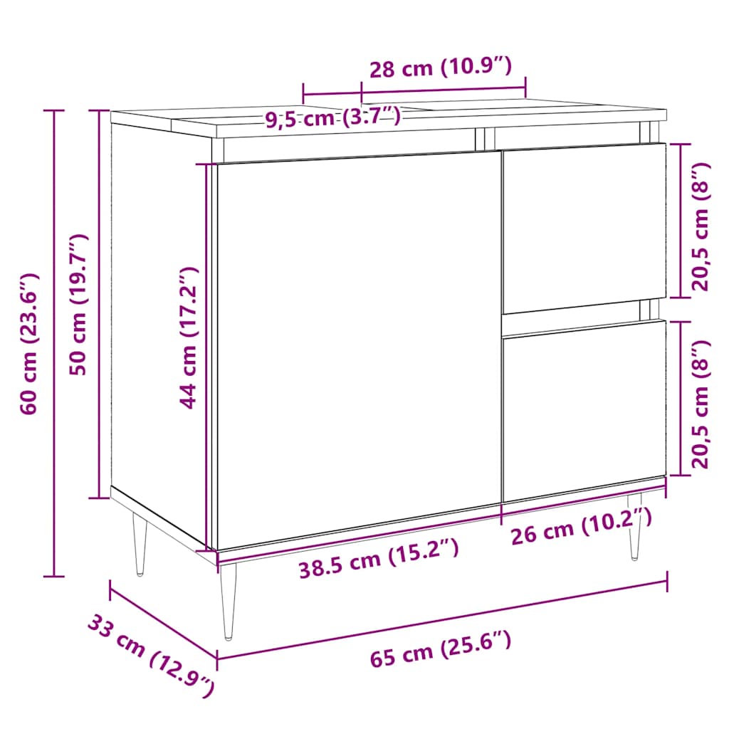 Bathroom Sink Cabinet Sonoma Oak 65x33x60 cm Engineered Wood