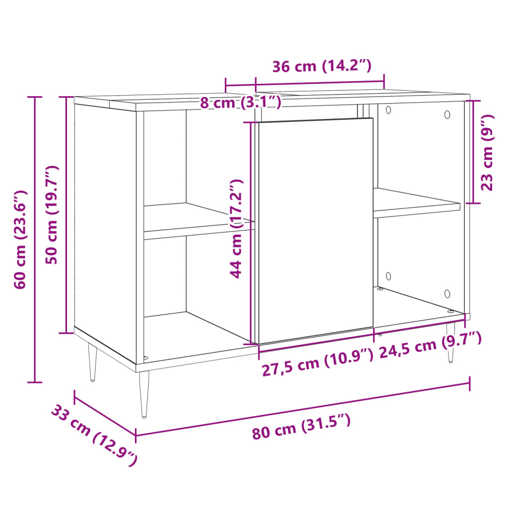 Bathroom Cabinet Sonoma Oak 80x33x60 cm Engineered Wood