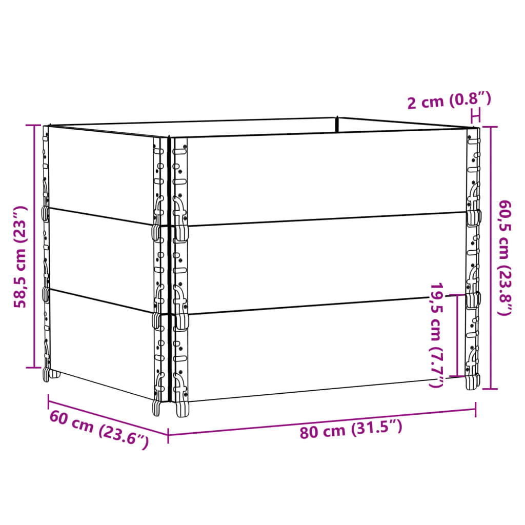 Pallet Collars 3 pcs Brown 80x60 cm Solid Wood Pine