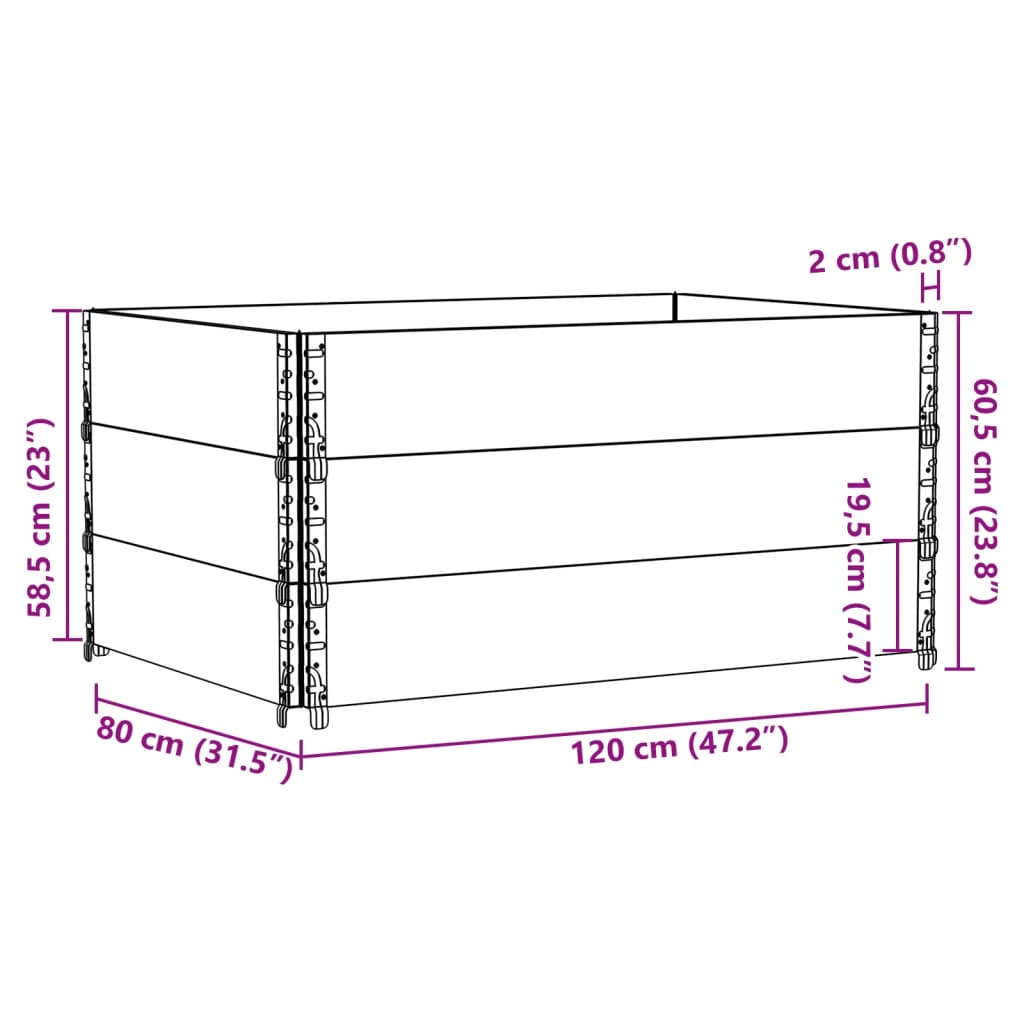 Pallet Collars 3 pcs Brown 120x80 cm Solid Wood Pine