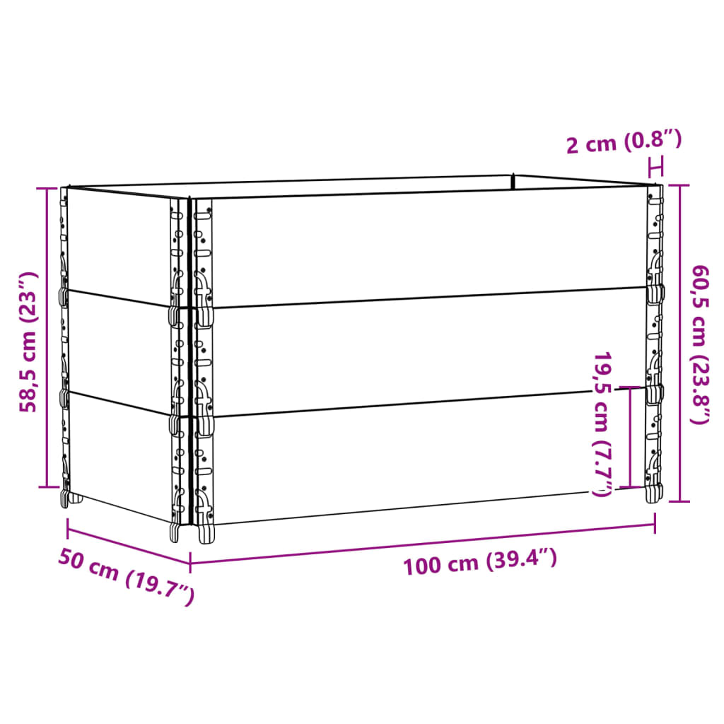 Pallet Collars 3 pcs Black 100x50 cm Solid Wood Pine