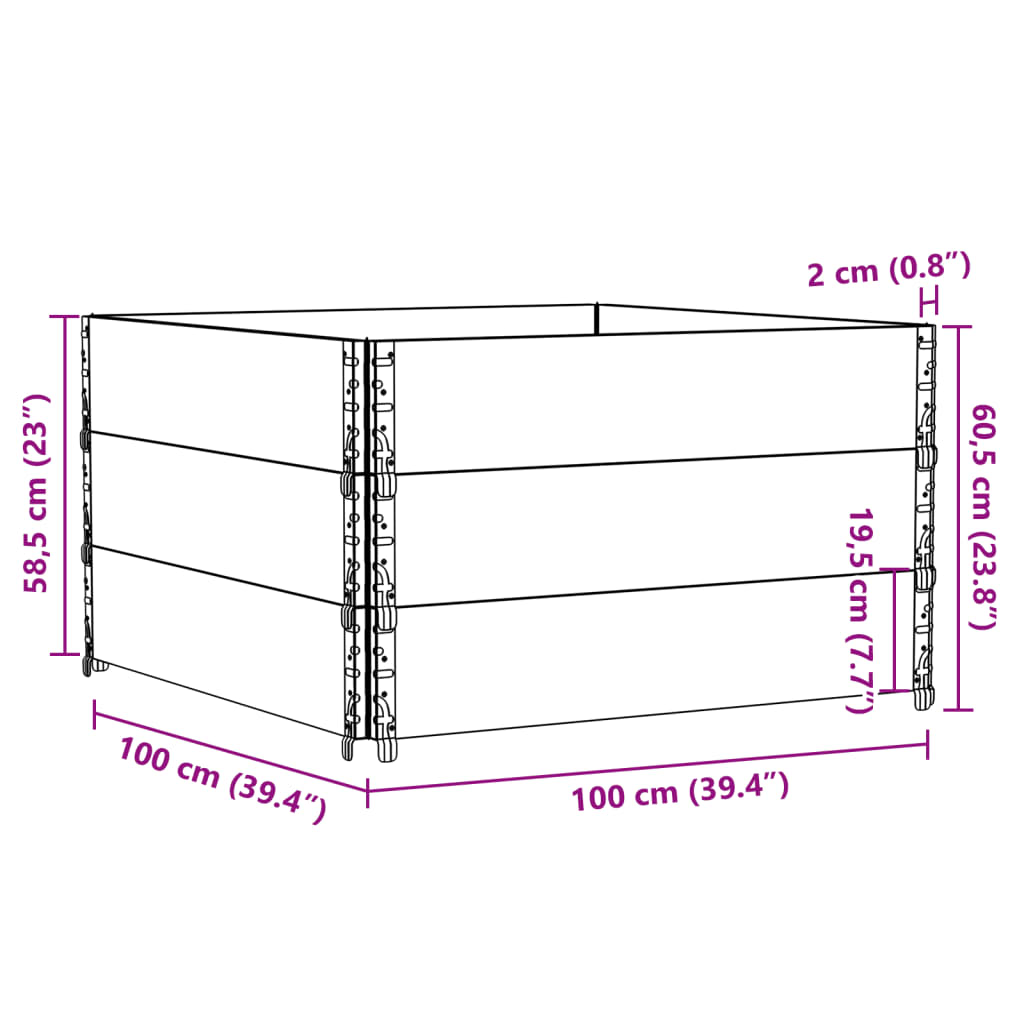 Pallet Collars 3 pcs Black 100x100 cm Solid Wood Pine