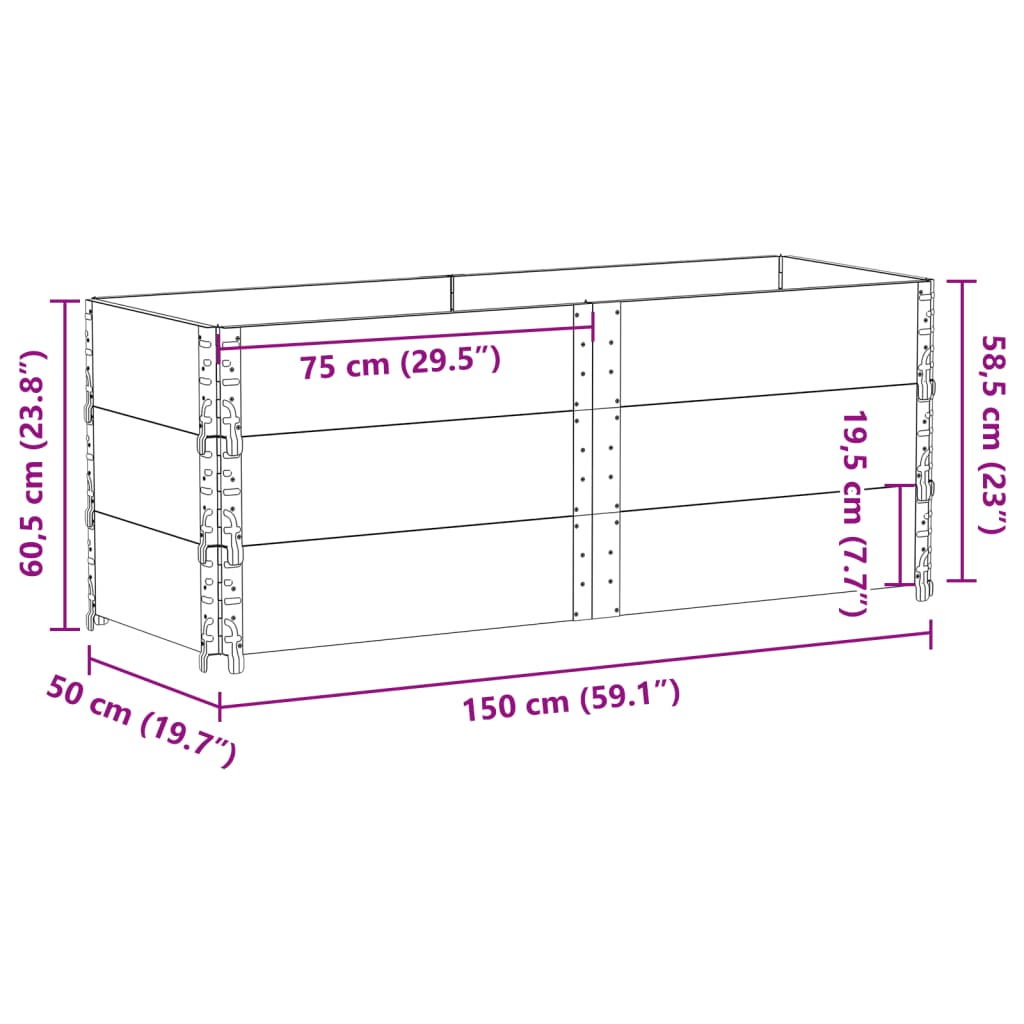 Pallet Collars 3 pcs Black 150x50 cm Solid Wood Pine