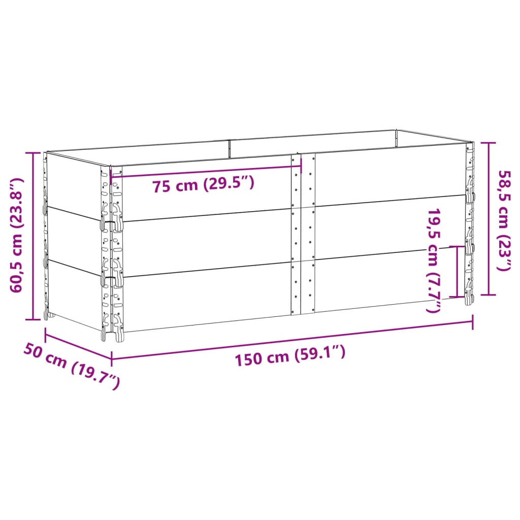 Pallet Collars 3 pcs Grey 150x50 cm Solid Wood Pine