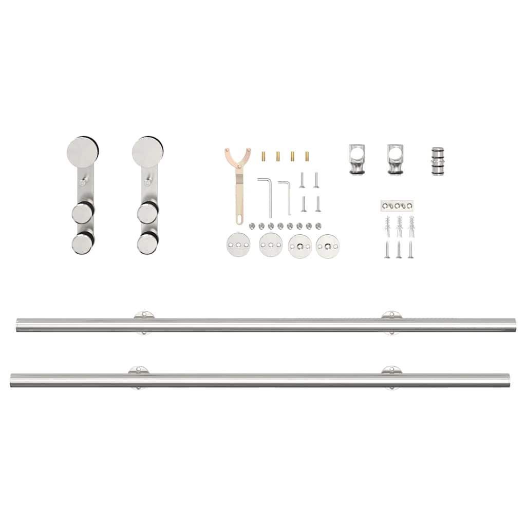 Sliding Door Hardware Kit 200 cm Stainless Steel Silver