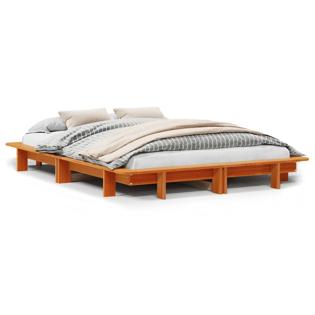 Bed Frame without Mattress Wax Brown 150x200 cm King Size Solid Wood Pine