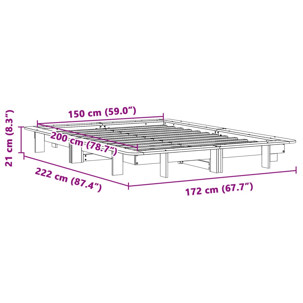 Bed Frame without Mattress Wax Brown 150x200 cm King Size Solid Wood Pine