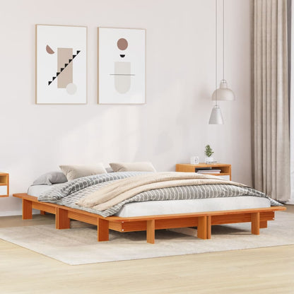 Bed Frame without Mattress Wax Brown 150x200 cm King Size Solid Wood Pine