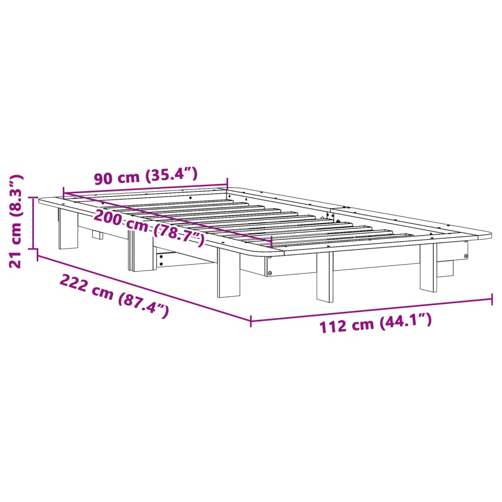 Bed Frame without Mattress Wax Brown 90x200 cm Solid Wood Pine