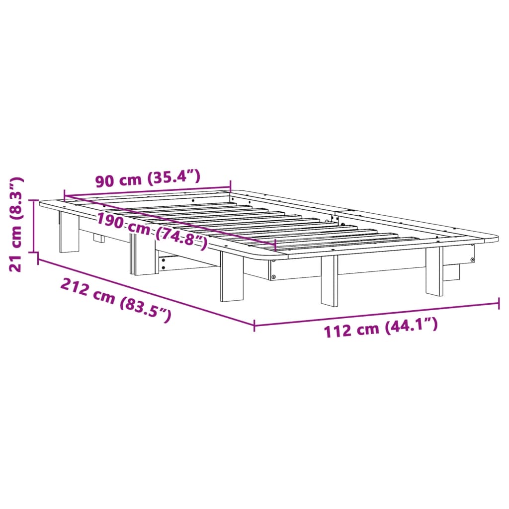 Bed Frame without Mattress White 90x190 cm Single Solid Wood Pine