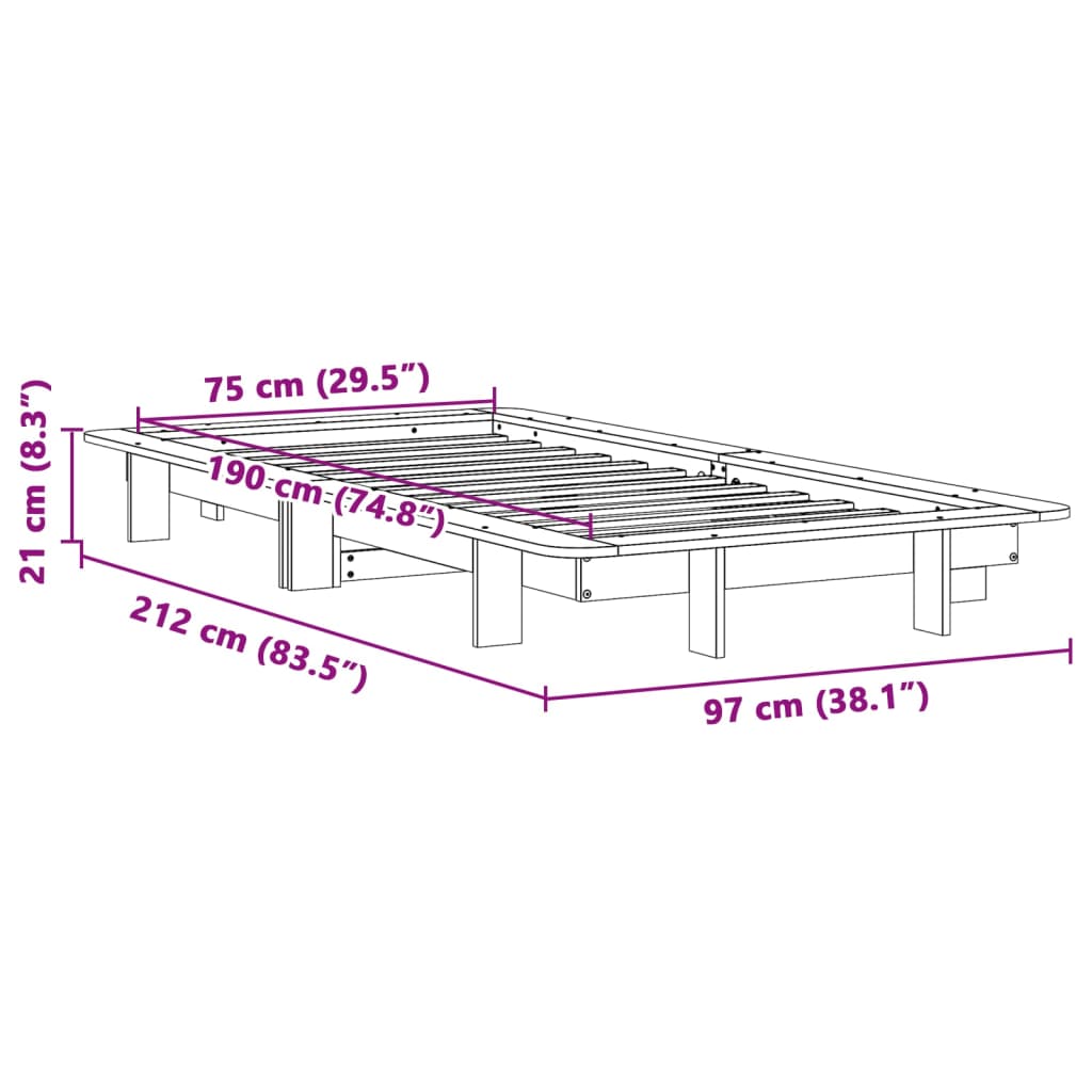 Bed Frame without Mattress Wax Brown 75x190 cm Small Single Solid Wood Pine