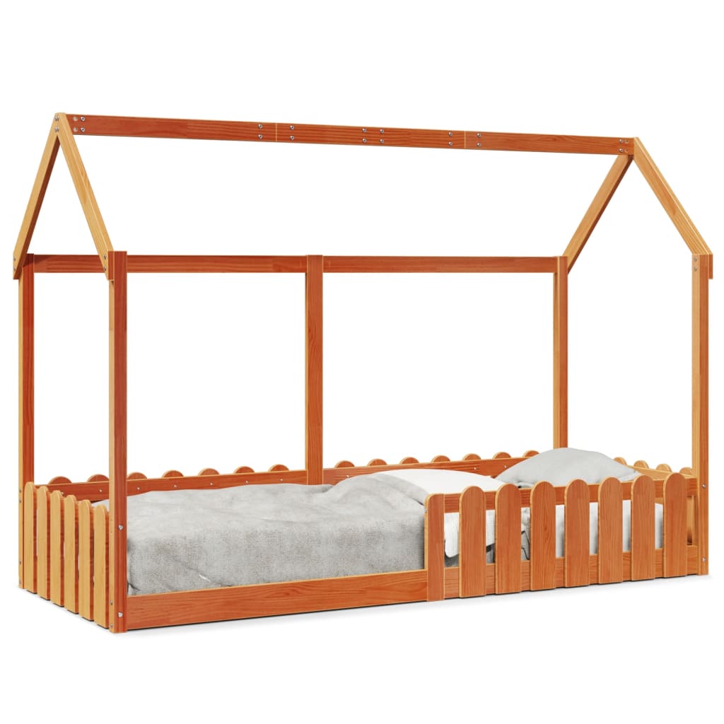 Kids' House Bed Frame without Mattress Wax Brown 80x200 cm