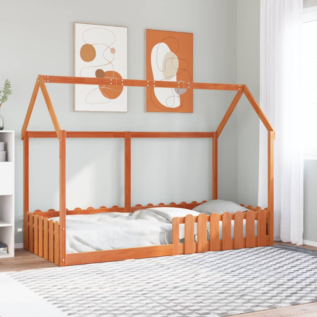 Kids' House Bed Frame without Mattress Wax Brown 90x190 cm Single