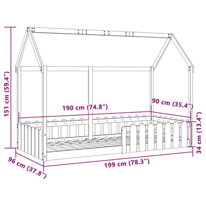 Kids' House Bed Frame without Mattress Wax Brown 90x190 cm Single