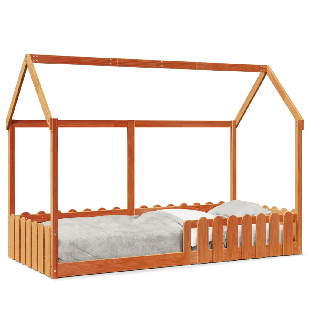 Kids' House Bed Frame without Mattress Wax Brown 90x190 cm Single