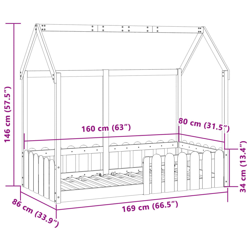 Kids' House Bed Frame without Mattress White 80x160 cm