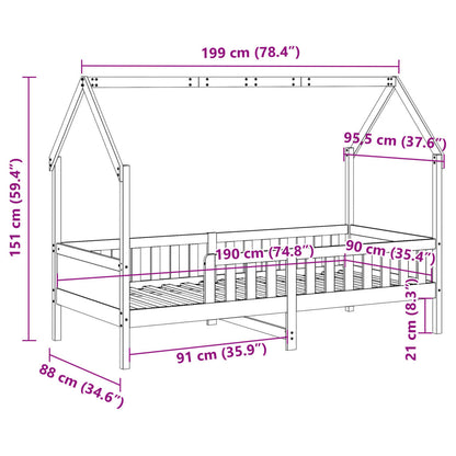 Kids' House Bed Frame without Mattress Wax Brown 90x190 cm Single Pine