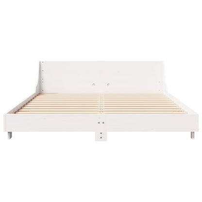 Bed Frame with Headboard White 150x200 cm King Size Solid Wood Pine