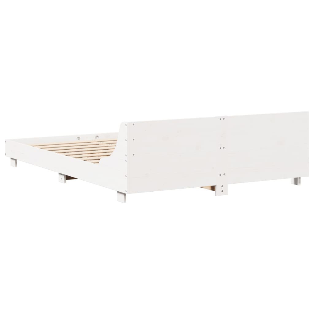 Bed Frame with Headboard White 150x200 cm King Size Solid Wood Pine