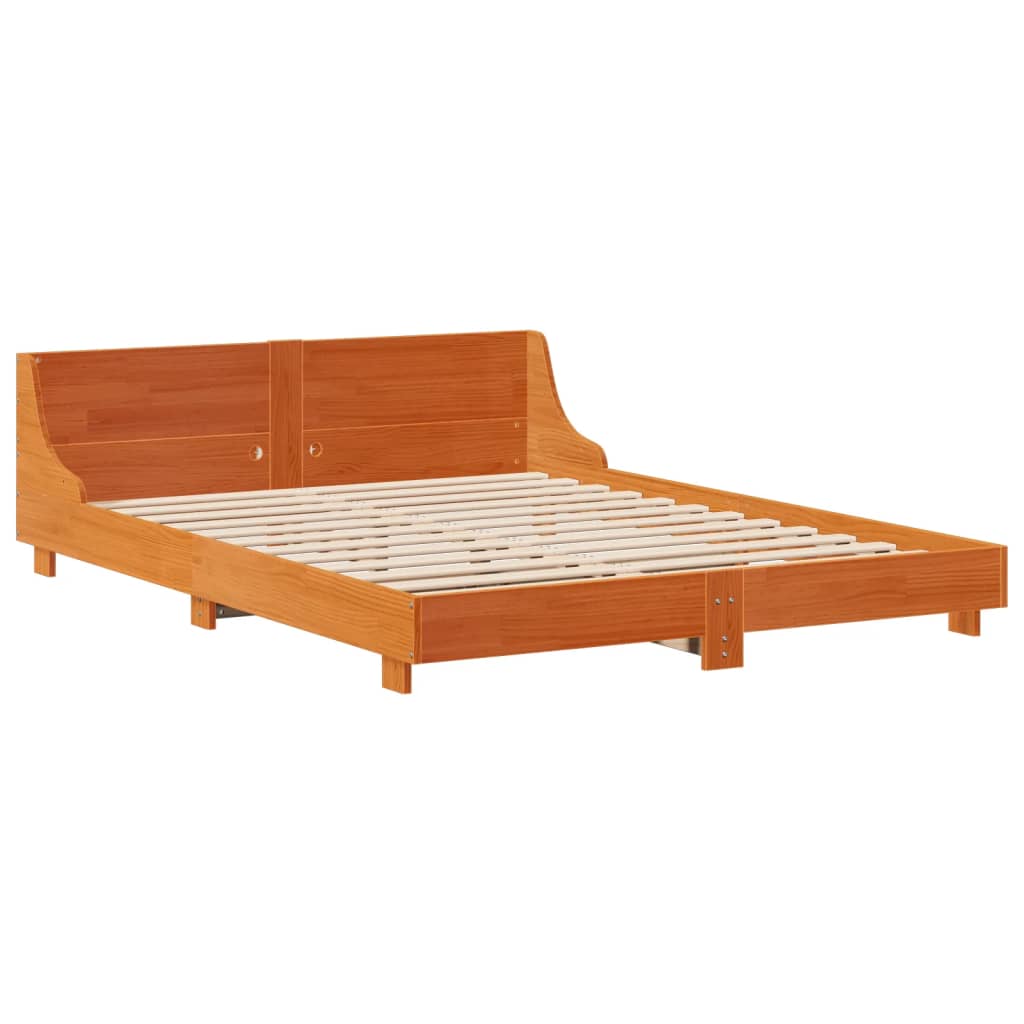 Bed Frame with Headboard Wax Brown 150x200 cm King Size Solid Wood Pine