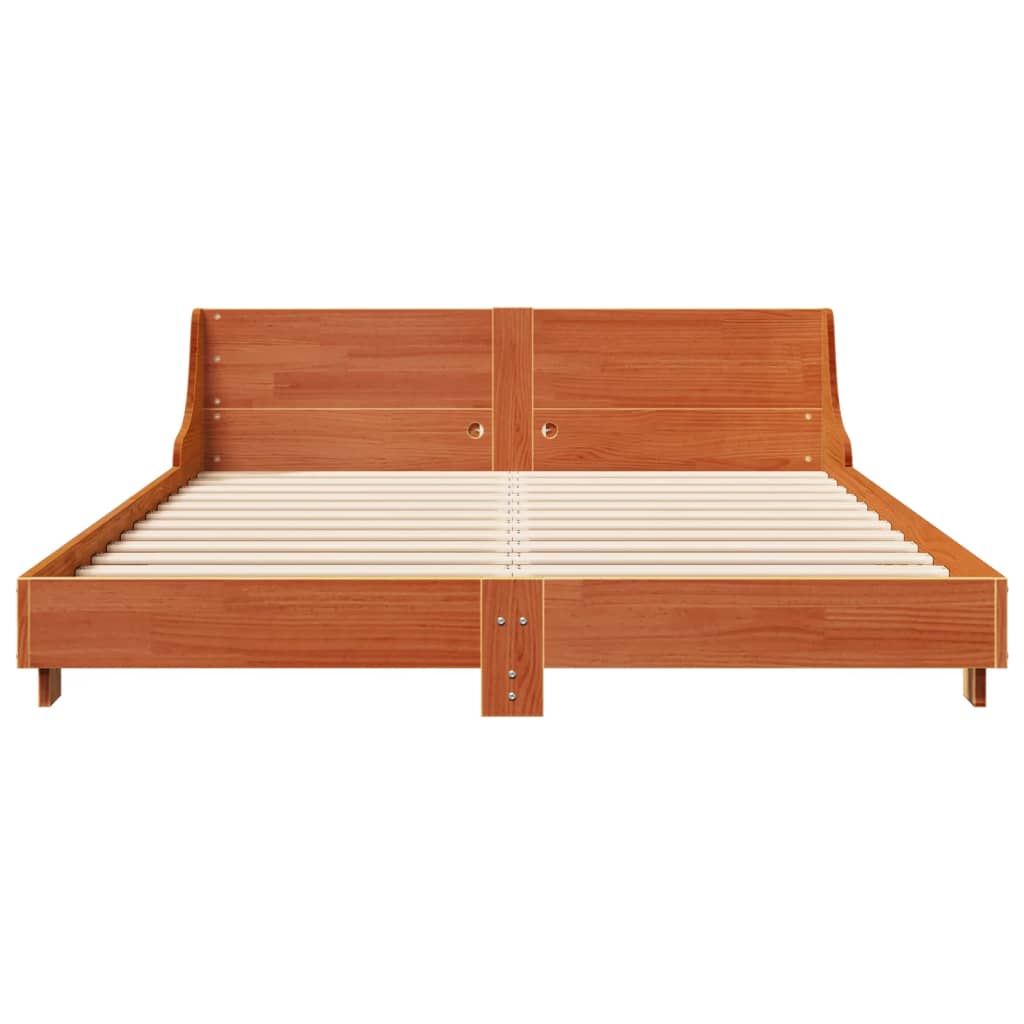 Bed Frame with Headboard Wax Brown 150x200 cm King Size Solid Wood Pine