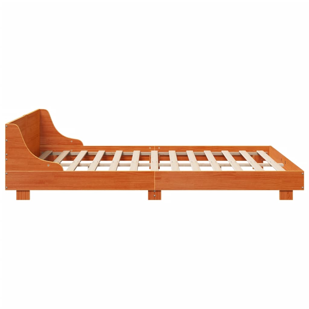 Bed Frame with Headboard Wax Brown 150x200 cm King Size Solid Wood Pine