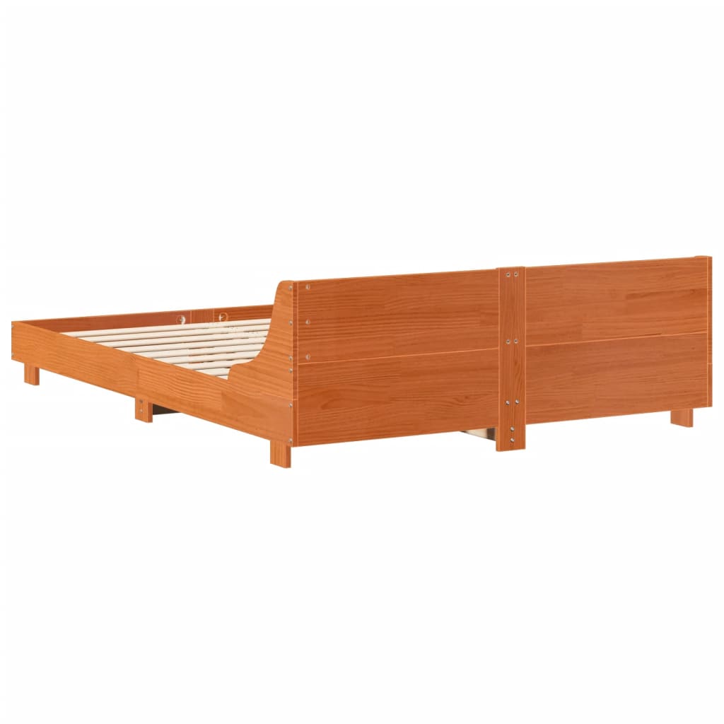 Bed Frame with Headboard Wax Brown 150x200 cm King Size Solid Wood Pine