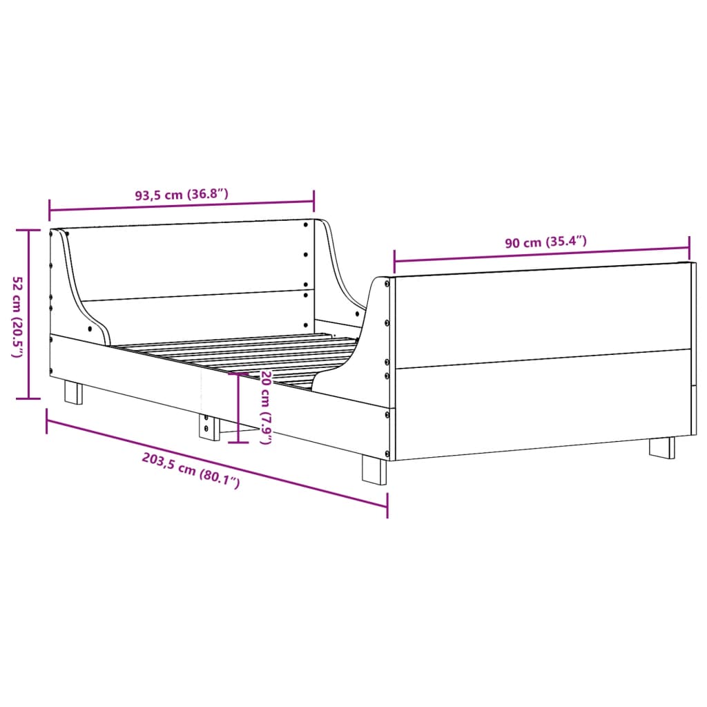 Bed Frame without Mattress White 90x200 cm Solid Wood Pine