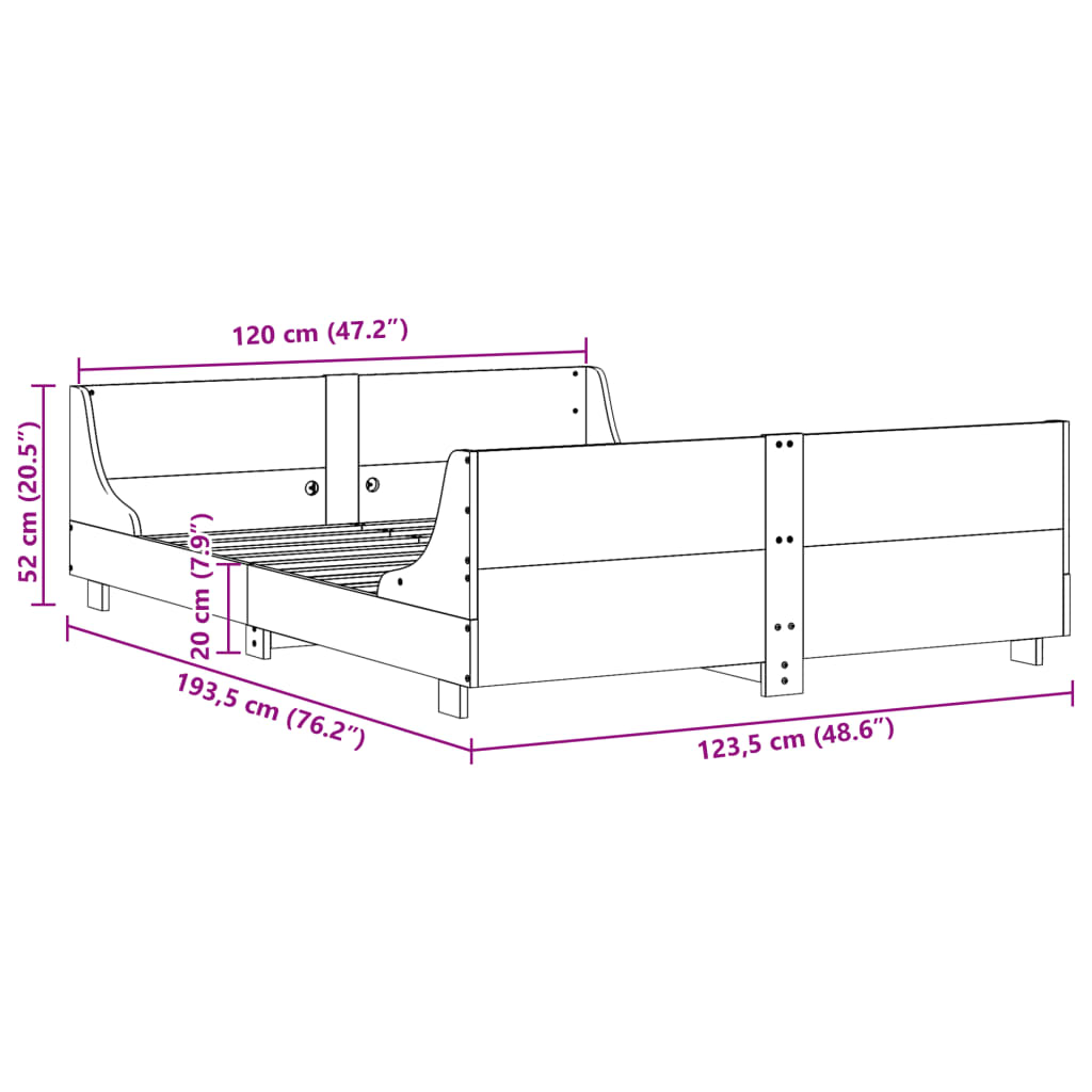 Bed Frame without Mattress Wax Brown 120x190 cm Small Double Solid Wood Pine