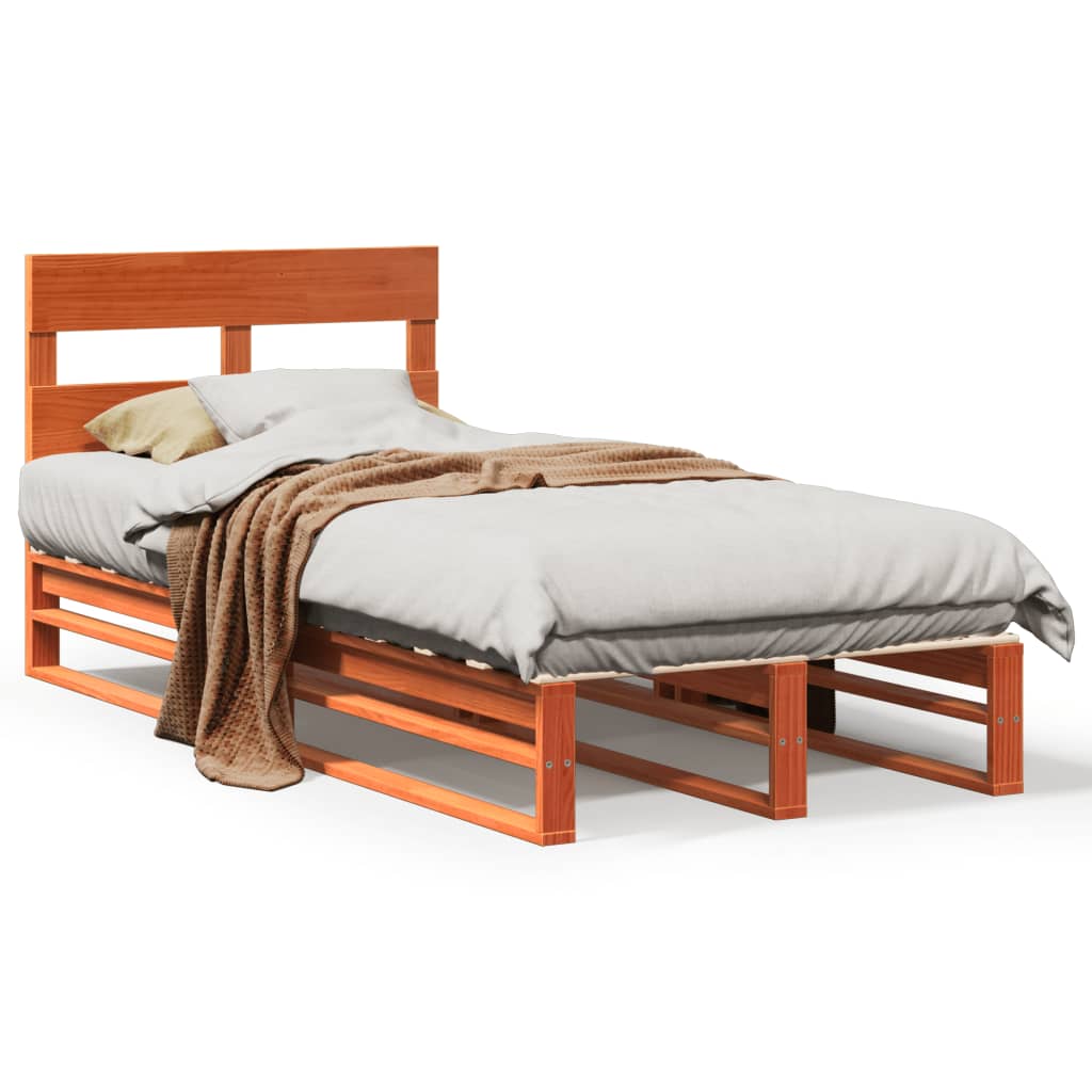 Bed Frame without Mattress Wax Brown 90x200 cm Solid Wood Pine