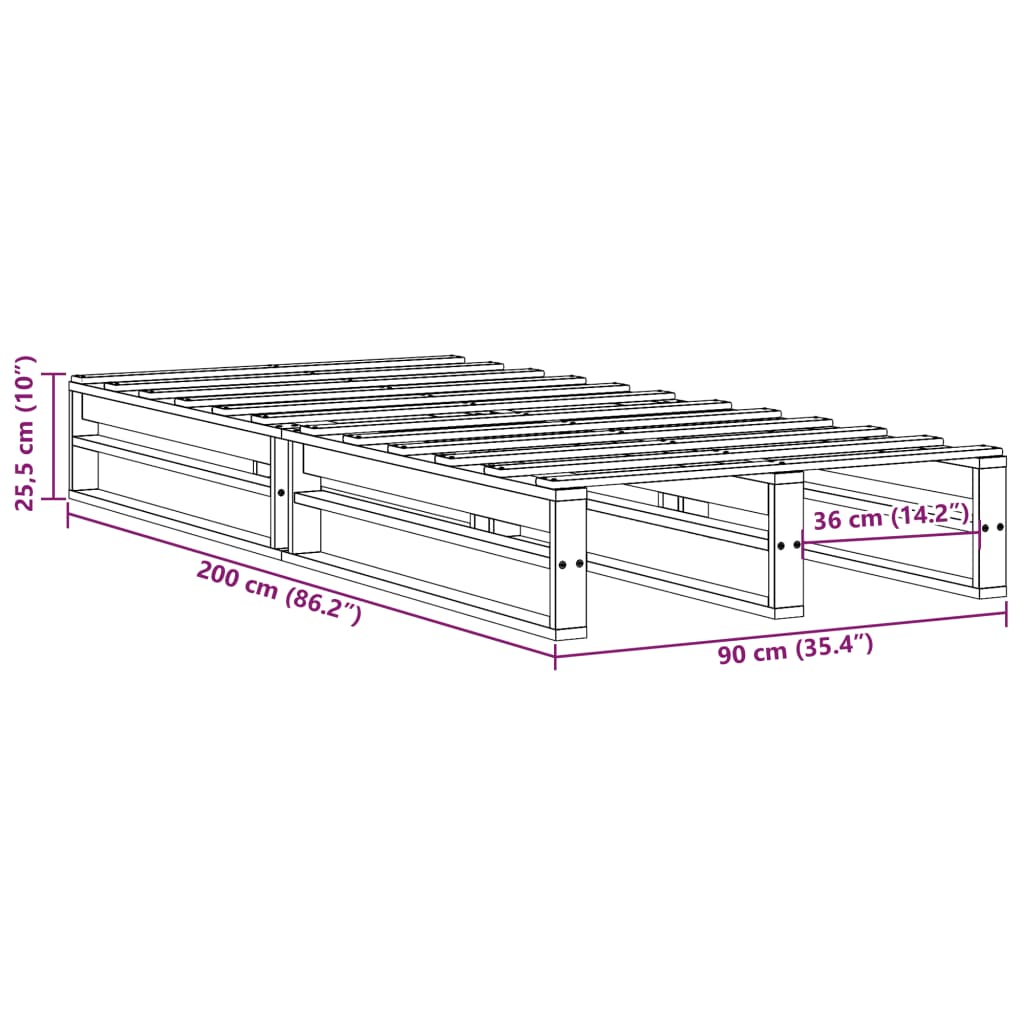 Bed Frame without Mattress 90x200 cm Solid Wood Pine