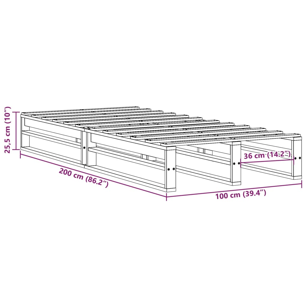 Bed Frame without Mattress 100x200 cm Solid Wood Pine